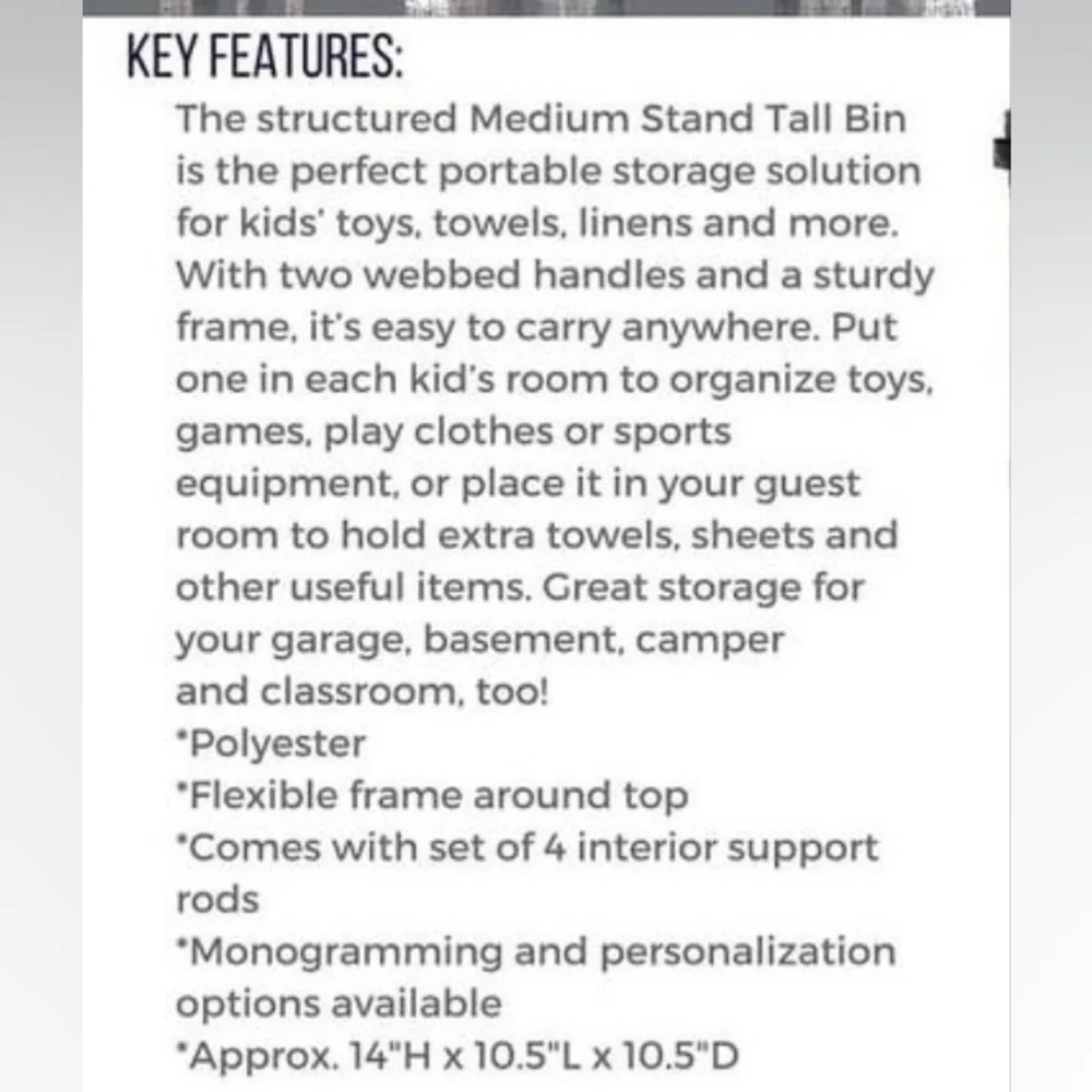 NEW Medium Stand Tall Bin, Thirty-One